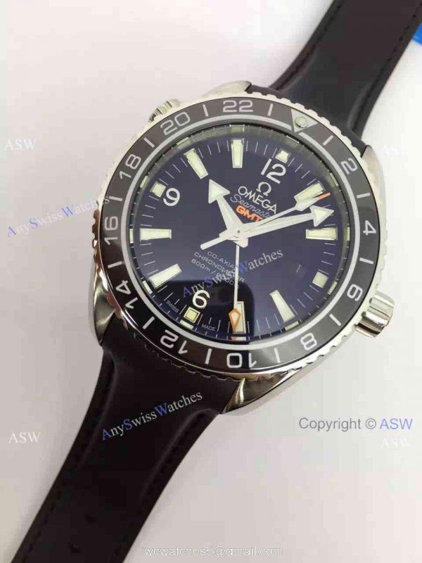 Copy Swiss Omega Seamaster Planet Ocean GMT Watch Black Rubber 2