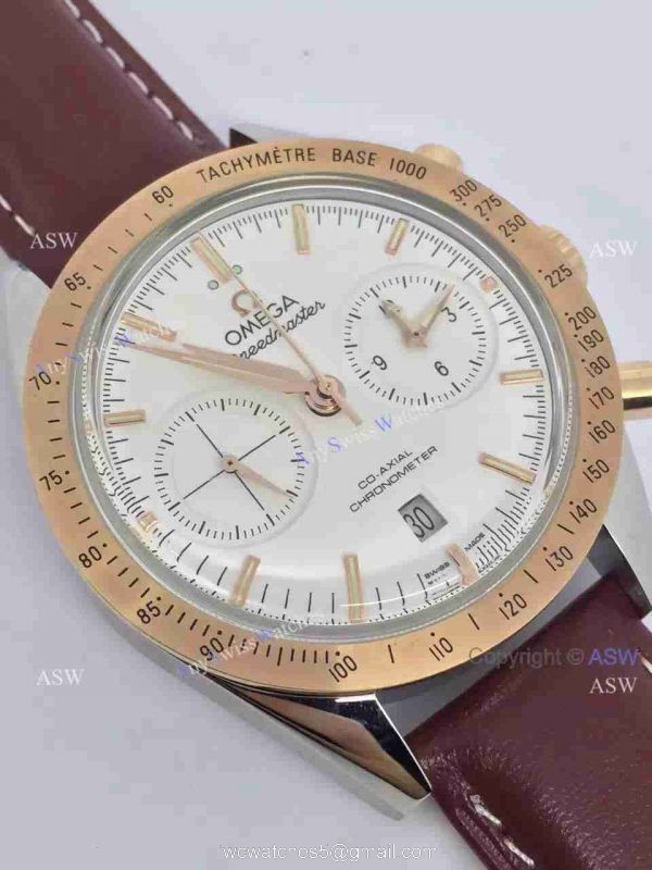 Copy Swiss Omega Speedmaster Chronograph Watch Rose Gold Leather Strap 2