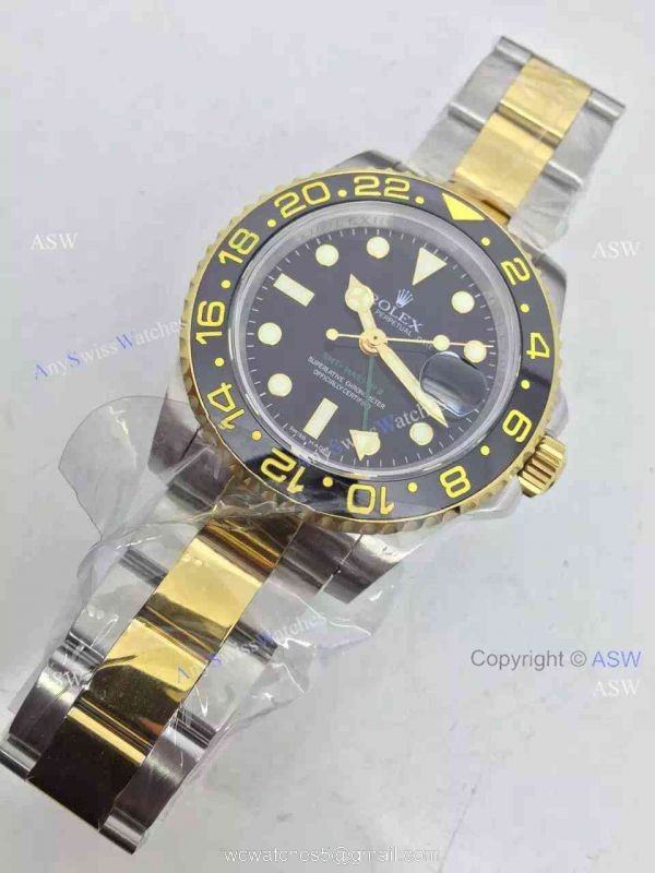 Copy Swiss Rolex GMT- Master II Watch 2-Tone Black Ceramic 40mm 2
