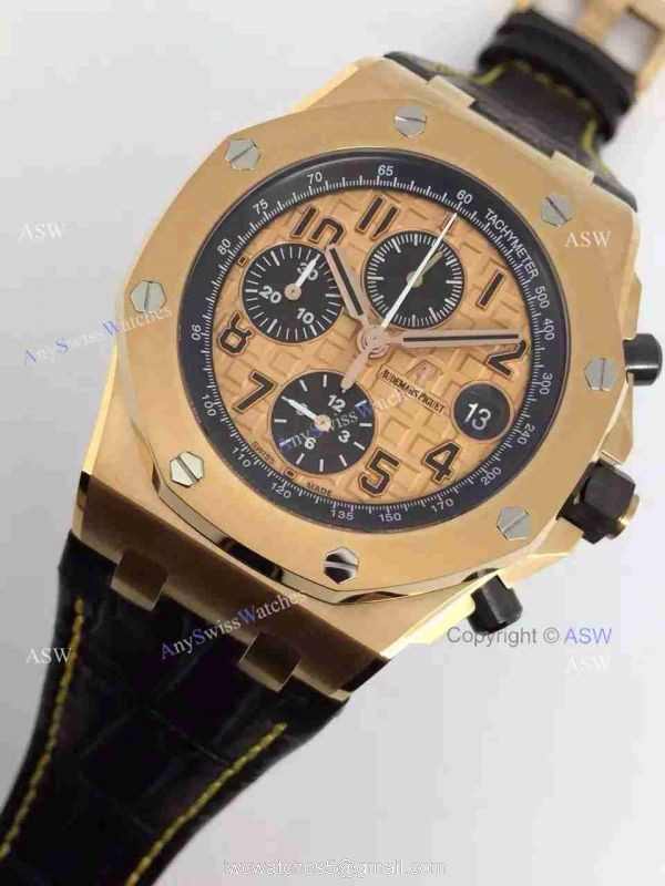 Fake Audemars Piguet Watch Rose Gold Black Leather Mens Watch 2