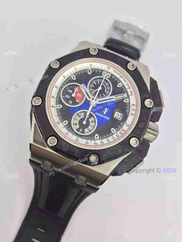 High Quality Copy Audemars Piguet Grand Prix Blue Face Black Rubber Swiss Mens Watch 2
