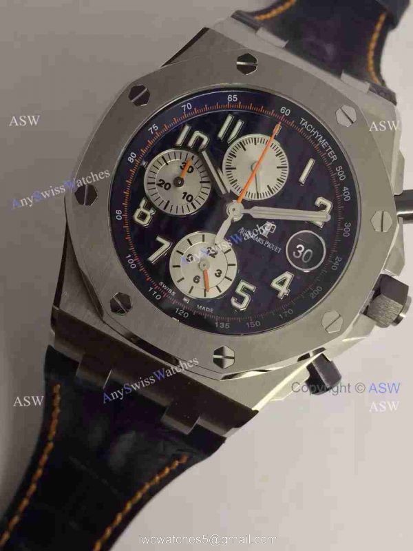 Swiss Knockoff Audemars Piguet Watch SS Blue Dial Blue Leather 2