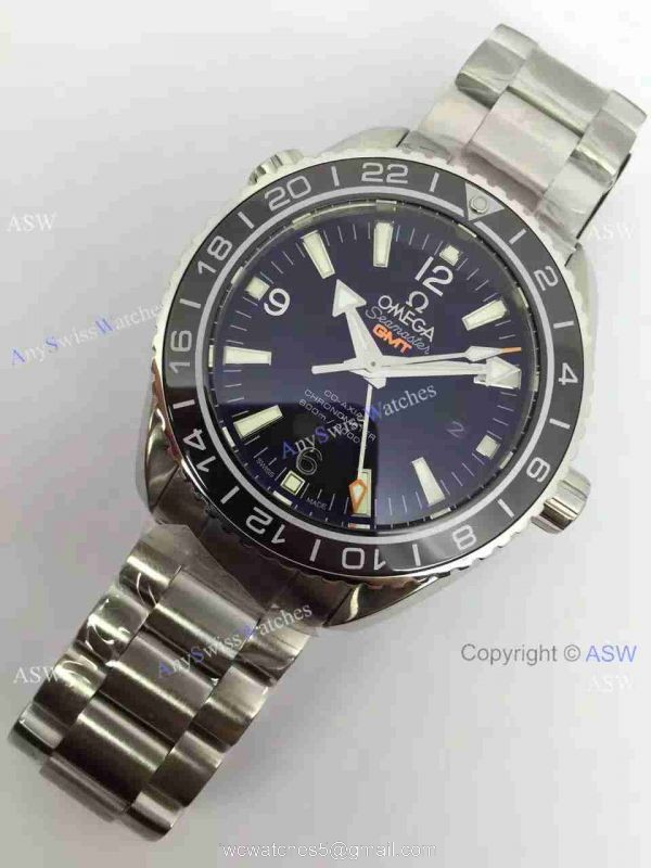 Knockoff Swiss Omega Seamaster GMT Watch Black Dial / Gray Arabic 2