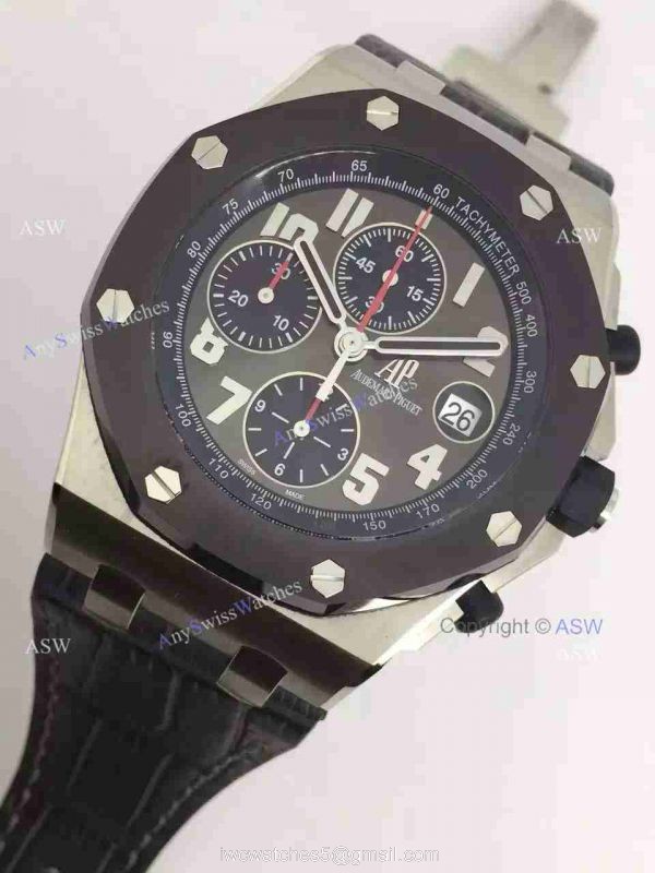 Replica Audemars Piguet Watch Stainless Steel Gray Dial Black Case Black Leather 2
