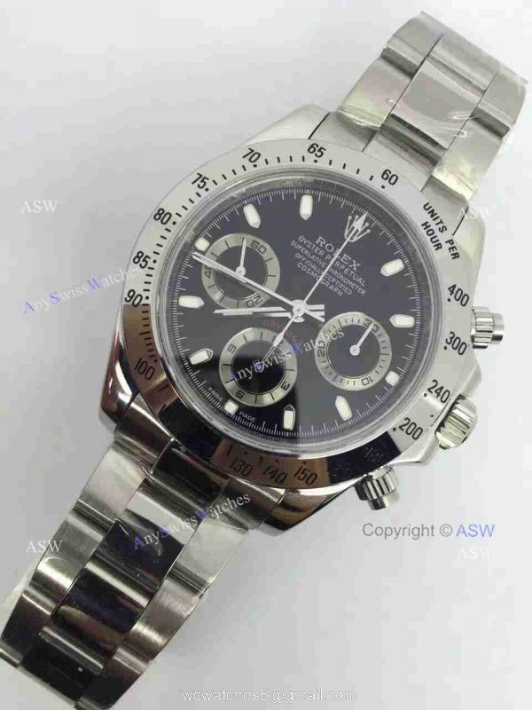 Replica Swiss Rolex Valjoux 7750 Daytona Watch Stainless steel Black Dial 2