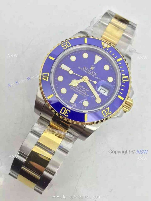 Swiss 2836-2 Rolex Submariner Gold Blue Replica Watch 2