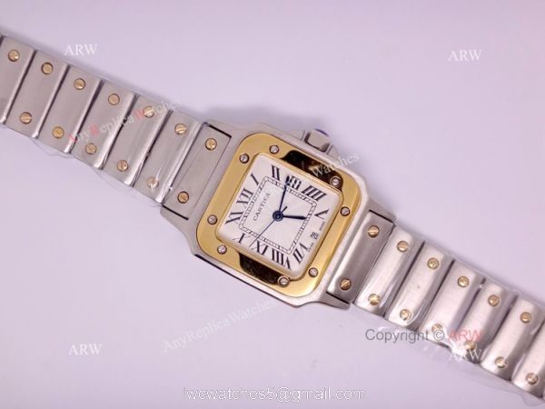 Replica 2-Tone Cartier Santos Mens Quartz Watch 29.5mm 2