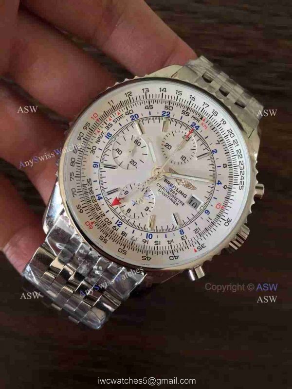 Swiss Copy Breitling Navitimer World Watch Stainless Steel White Chronograph 2