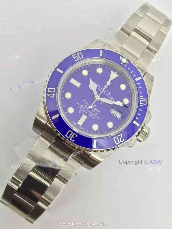 Swiss Fake Rolex Submariner Blue Dial Blue Ceramic Bezel Watch 2