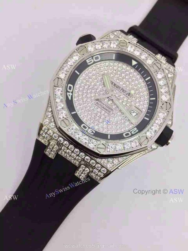 Replica Swiss Audemars Piguet Watch Diamond Dial case Leather Watch Strap 2