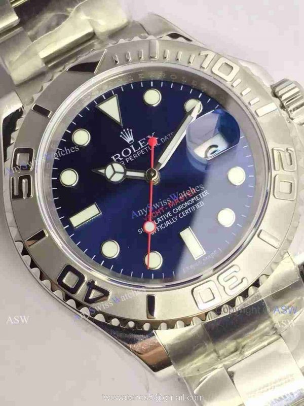 Swiss Grade Replica Rolex Yachtmaster Stainless Steel Blue Face Red Hand Watch 2