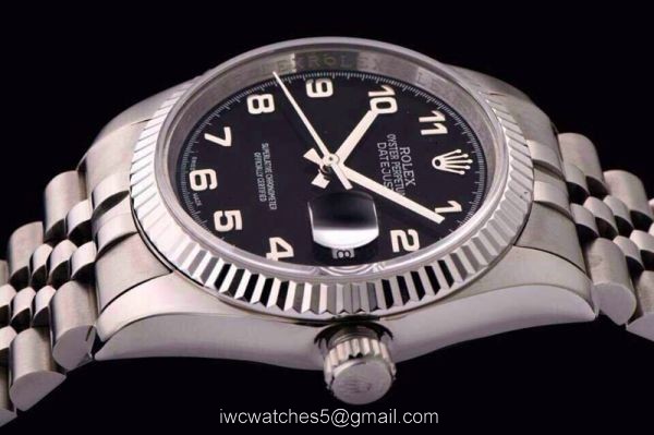 Real Swiss ETA3135 REPLICA ROLEX DATEJUST WATCH SS BLACK ARABIC SWISS 2