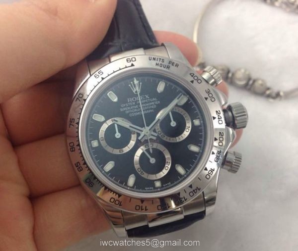 AAA Grade Copy Rolex Daytona Valjoux 7750 watch: SS Black Leather Strap watch 2