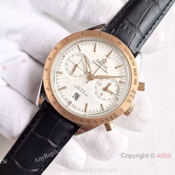 (OM)Copy Swiss Omega Speedmaster 9301 Gold Case Leather Strap Watch 2