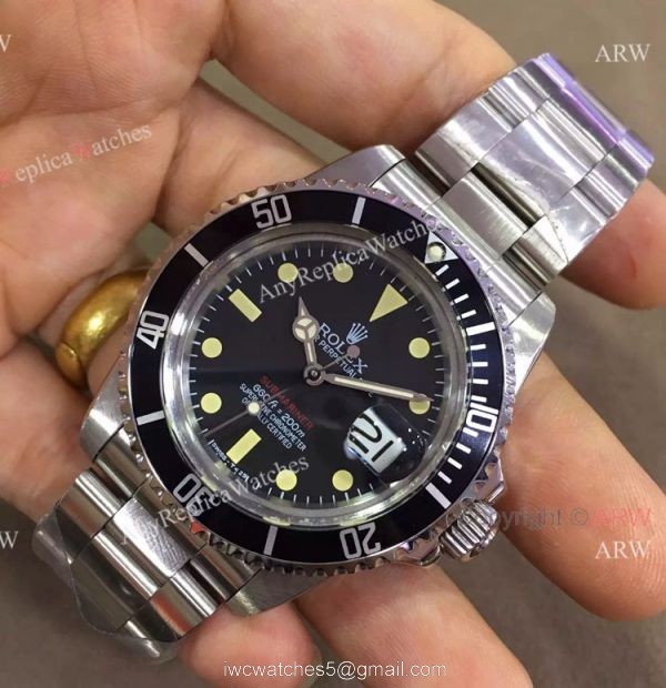 New Single Red Rolex Vintage Submariner Replica Watch Black Dial Thick Plexiglass Crystal 2