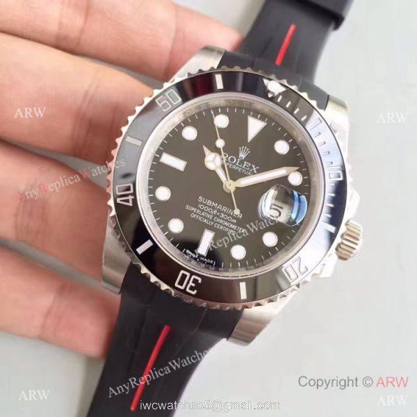 Stainless Steel Black Dial Submariner Rolex Rubber Strap Watch New Upgraded 2