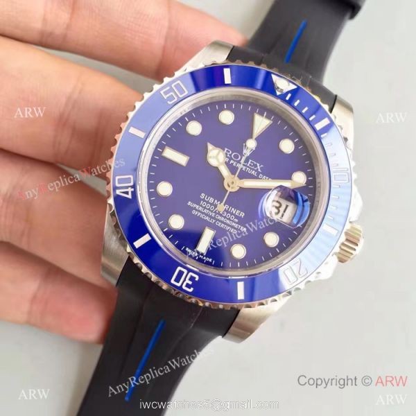 New Upgraded Copy Submariner Blue Dial Rubber B Bracelet / Rolex Rubber Strap Watch 2