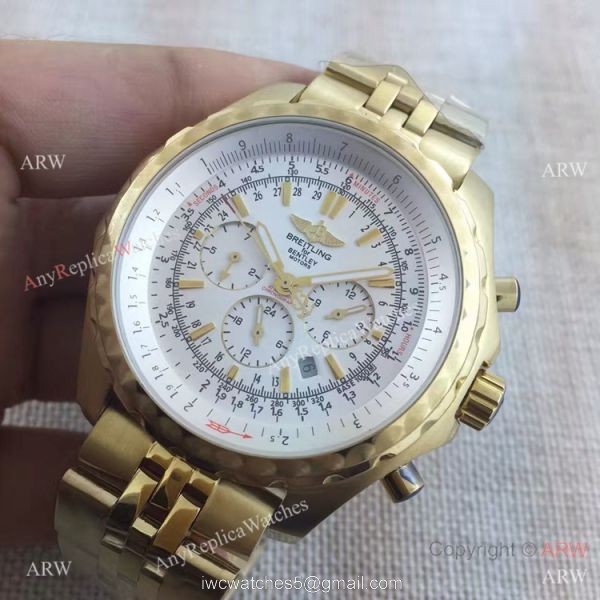 Replica Breitling Bentley Motors White Dial Yellow Gold AAA Quality 2