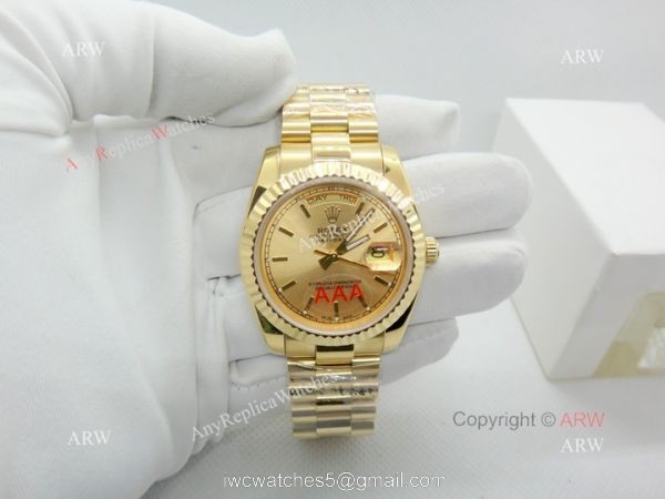 36mm Rolex Day Date Yellow Gold Replica Watches Worldwide Shipping 2