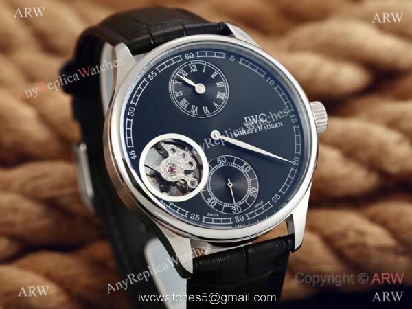 High Quality Replica IWC Tourbillon Portuguese SS Black Leather Watch 2