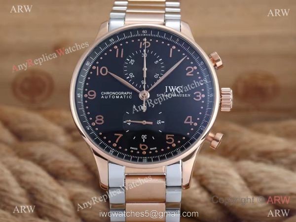 IWC Portuguese Black Face 2-Tone Rose Gold Case Copy Watch 2