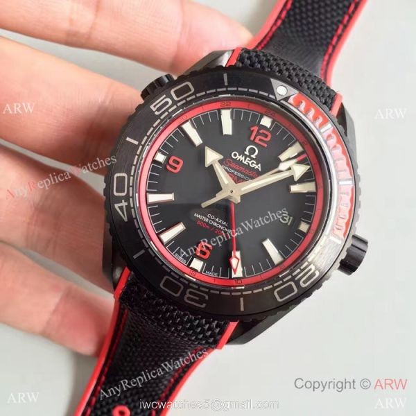 Swiss Replica Omega Seamaster Planet Ocean Deep Black GMT Ceramic Red Watch 2