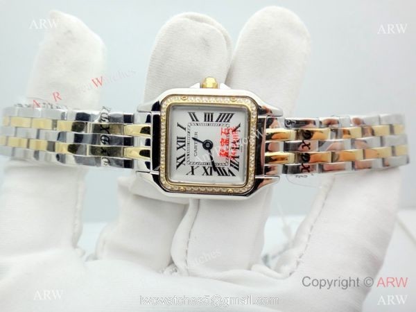 Copy Cartier Panthere Two Tone Diamond Bezel Watch 22mm Ladies 2