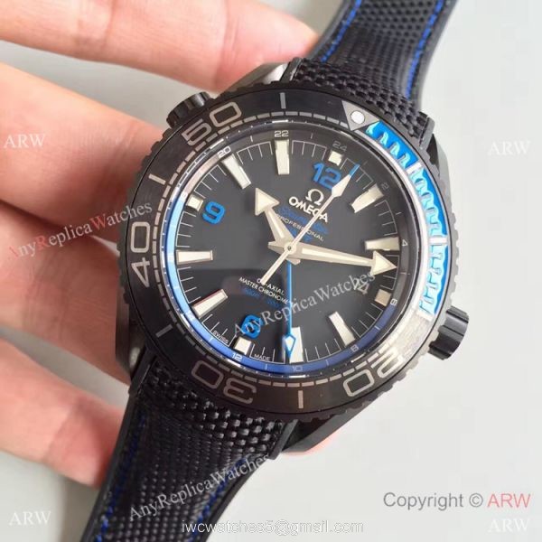 Swiss Replica Omega Seamaster Planet Ocean Deep Black GMT Ceramic Blue Watch 2