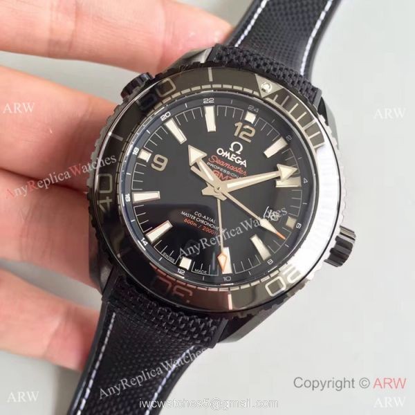 Swiss Replica Omega Seamaster Planet Ocean Deep Black GMT Ceramic Watch 2