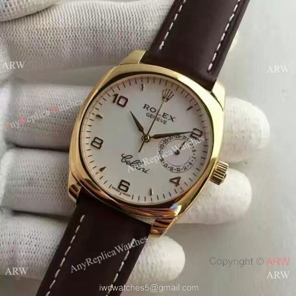 Swiss Rolex Cellini Danaos Gold Case White Dial Replica Watch 2