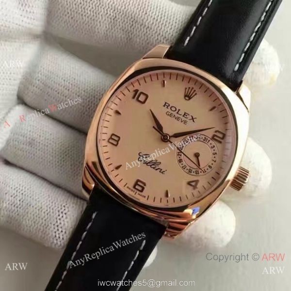 Swiss Replica Rolex Cellini Danaos Replica Watch Rose Gold Black Leather Strap 2