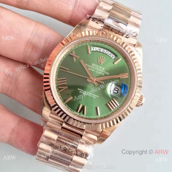 Replica Rolex 228239 Day-Date II 40mm Watch Olive Green Dial Rose Gold 2
