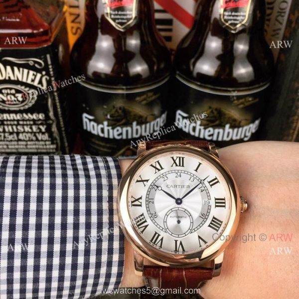 2019 Replica Cartier Ronde Solo 42mm Watches SS Black Leather Strap 2