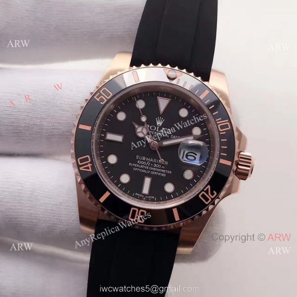 Swiss ETA2836 Rolex Submariner Rose Gold Rubber Strap Watch 40mm 2