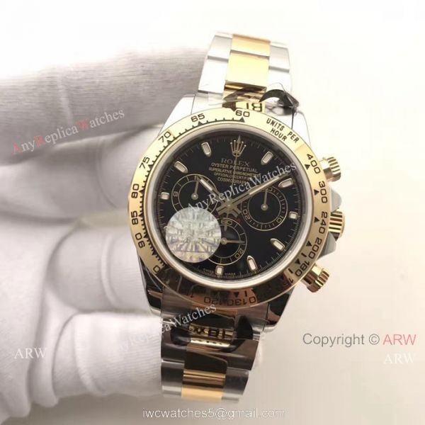 JF Swiss Grade Replica Rolex Daytona Valjoux 7750 Watch Two Tone and Black 2