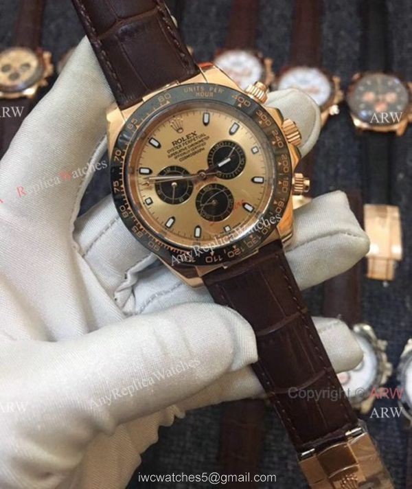 Best Replica Rolex Daytona Leather Strap Rose Gold 42mm Watch 116515LN 2