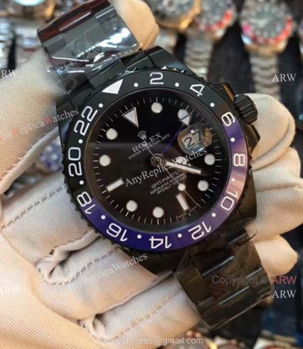 All Black Rolex Replica GMT-MASTER II Watch / Red Black Ceramic Bezel 2