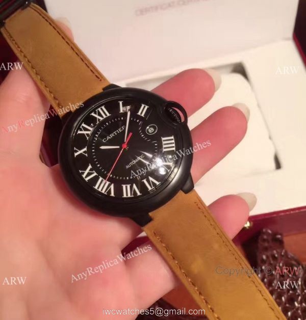 Buy Replica Cartier Ballon Bleu Automatic Watch Brown Leather ADLC coating Case 2