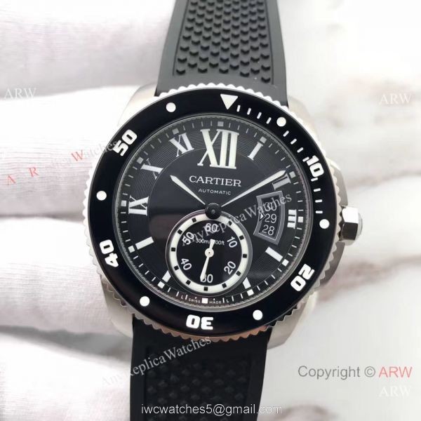 Swiss Grade Cartier Calibre De Diver W710056 watch SS Black Rubber 2