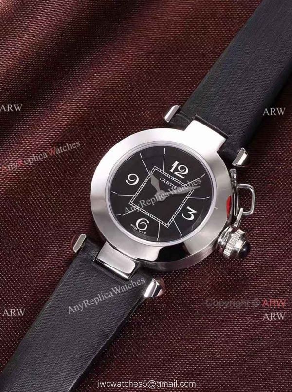 Best AAA Cartier Pasha Copy Watch SS Blue Dial Blue Leather 28mm 2