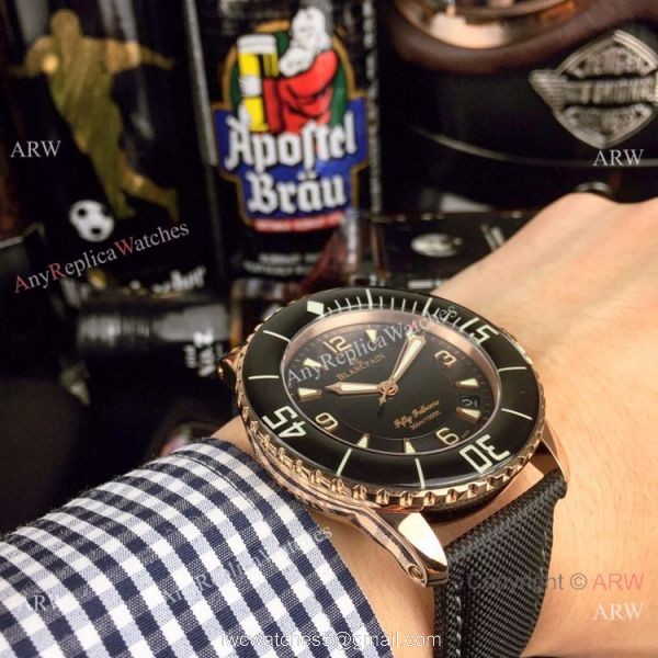 Swiss Quality Blancpain Fifty Fathoms Automatic Mens Watch Rose Gold Black Dial 2