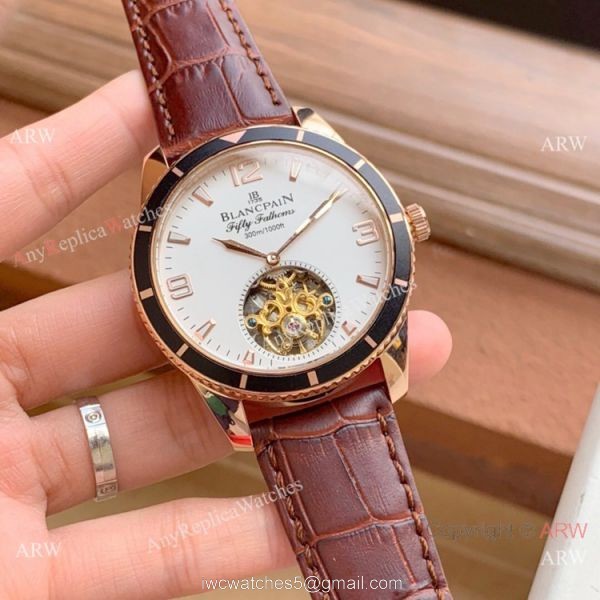Copy Blancpain Fifty Fathoms Tourbillon Watch Rose Gold Blue bezel 2