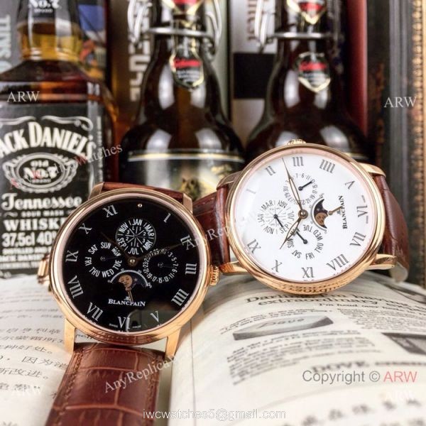 Fake Blancpain Moonphase Perpetual Calendar Rose Gold Watch 40mm 2