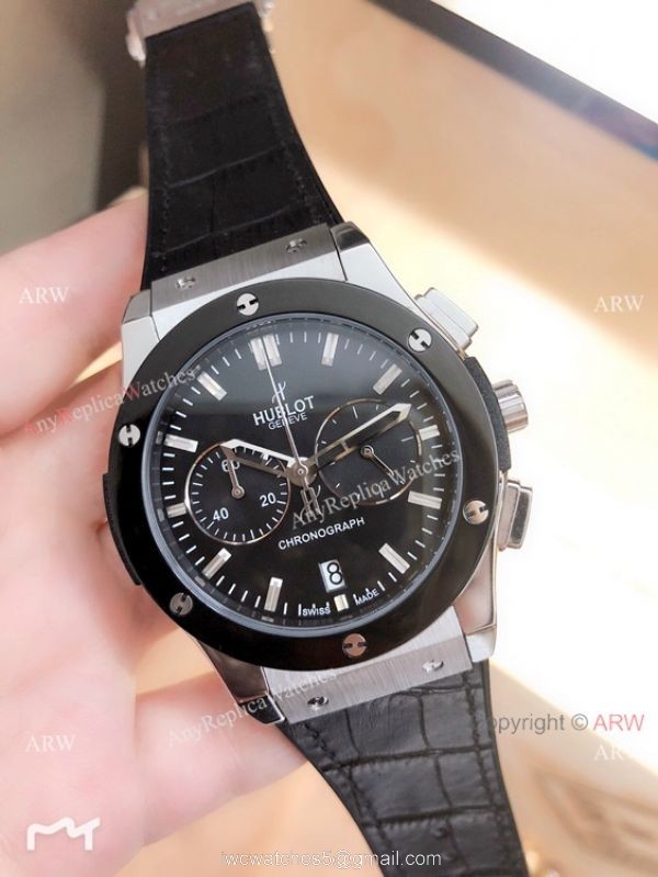New Replica Hublot Classic Fusion Chrono Watches Black Bezel Black Rubber Band 2