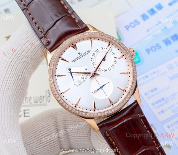 Clone Jaeger-LeCoultre Master Reserve de Marche Watch Rose Gold Diamond Gray Dial 2