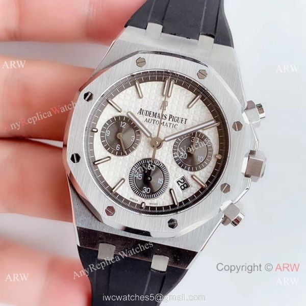 BF Replica Audemars Piguet Royal Oak Chronograph Watch White Face Rubber Strap 2