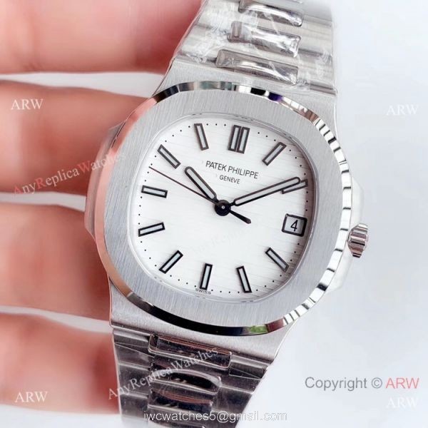 (GR) Swiss Replica Patek Philippe Nautilus Stainless Steel White Face Watch 40mm 2