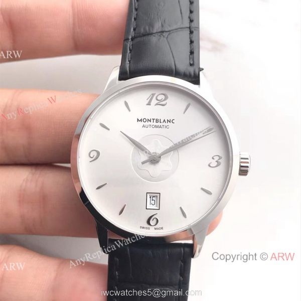 Montblanc Meisterstuck Watch Stainless Steel White Face Black Leather Strap 2