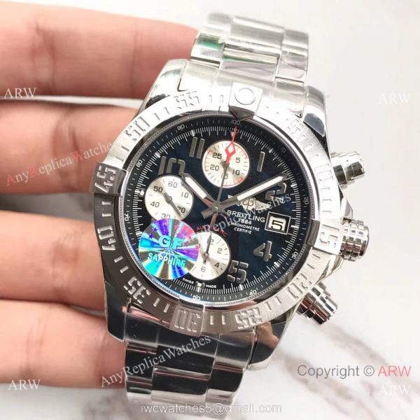 (GF)Replica Breitling Super Avenger II Stainless Steel Black Arabic Watch 7750 2