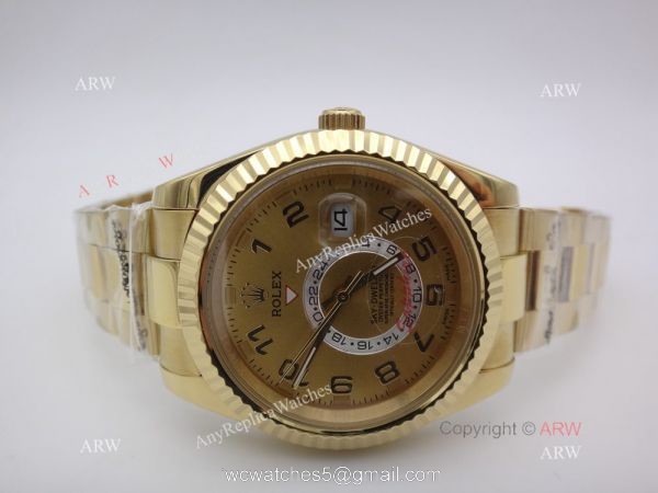 Rolex Sky Dweller Replica Wristwatch Yellow Gold Arabic Markers 40mm 2